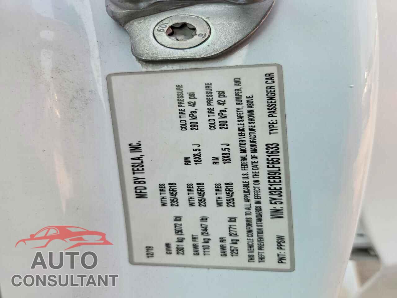 TESLA MODEL 3 2020 - 5YJ3E1EB9LF651633
