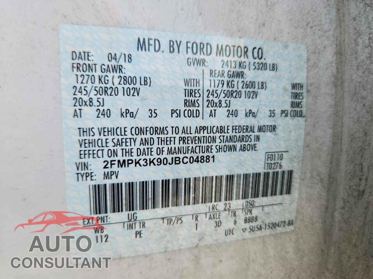 FORD EDGE 2018 - 2FMPK3K90JBC04881