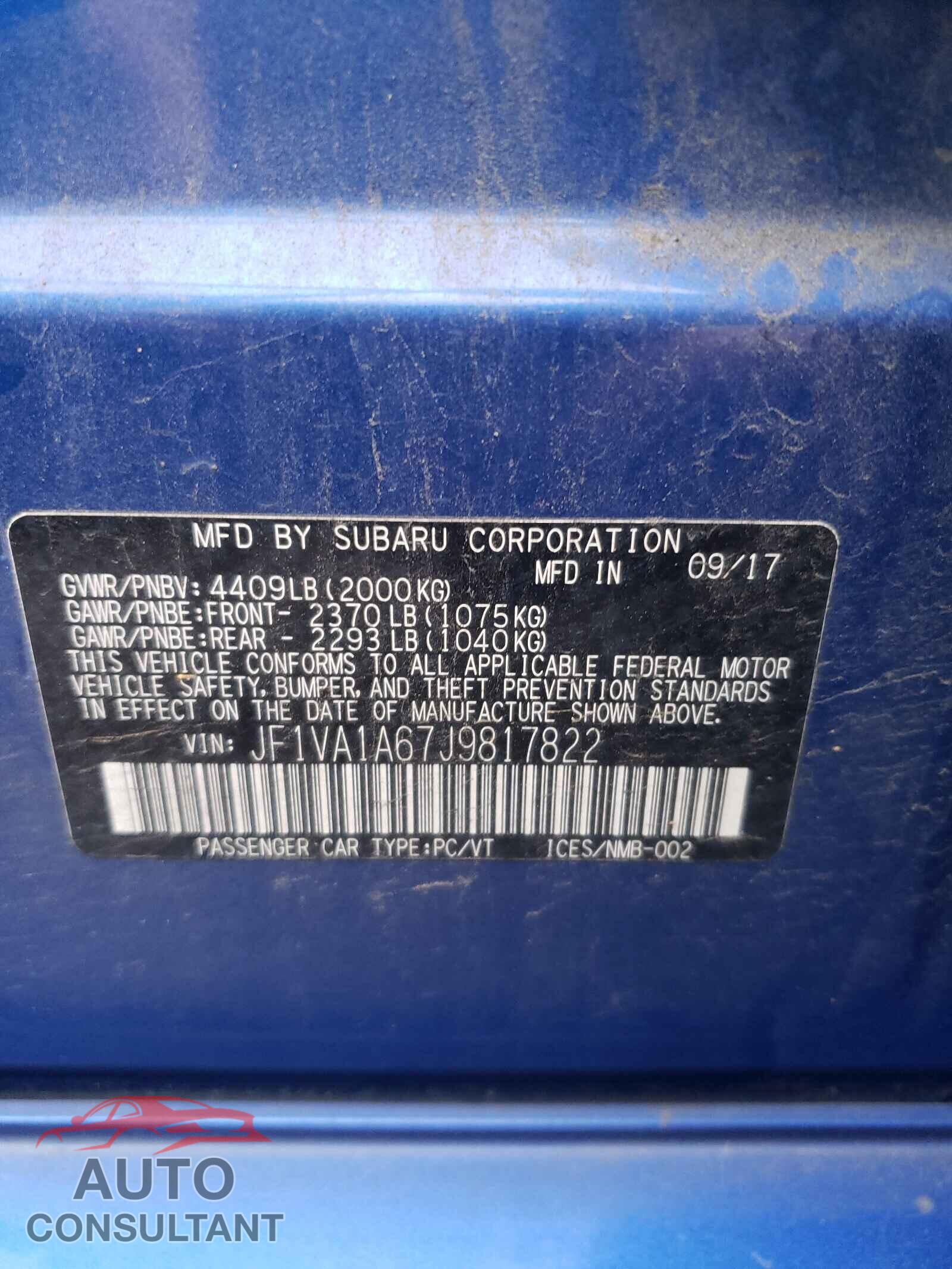SUBARU WRX 2018 - JF1VA1A67J9817822