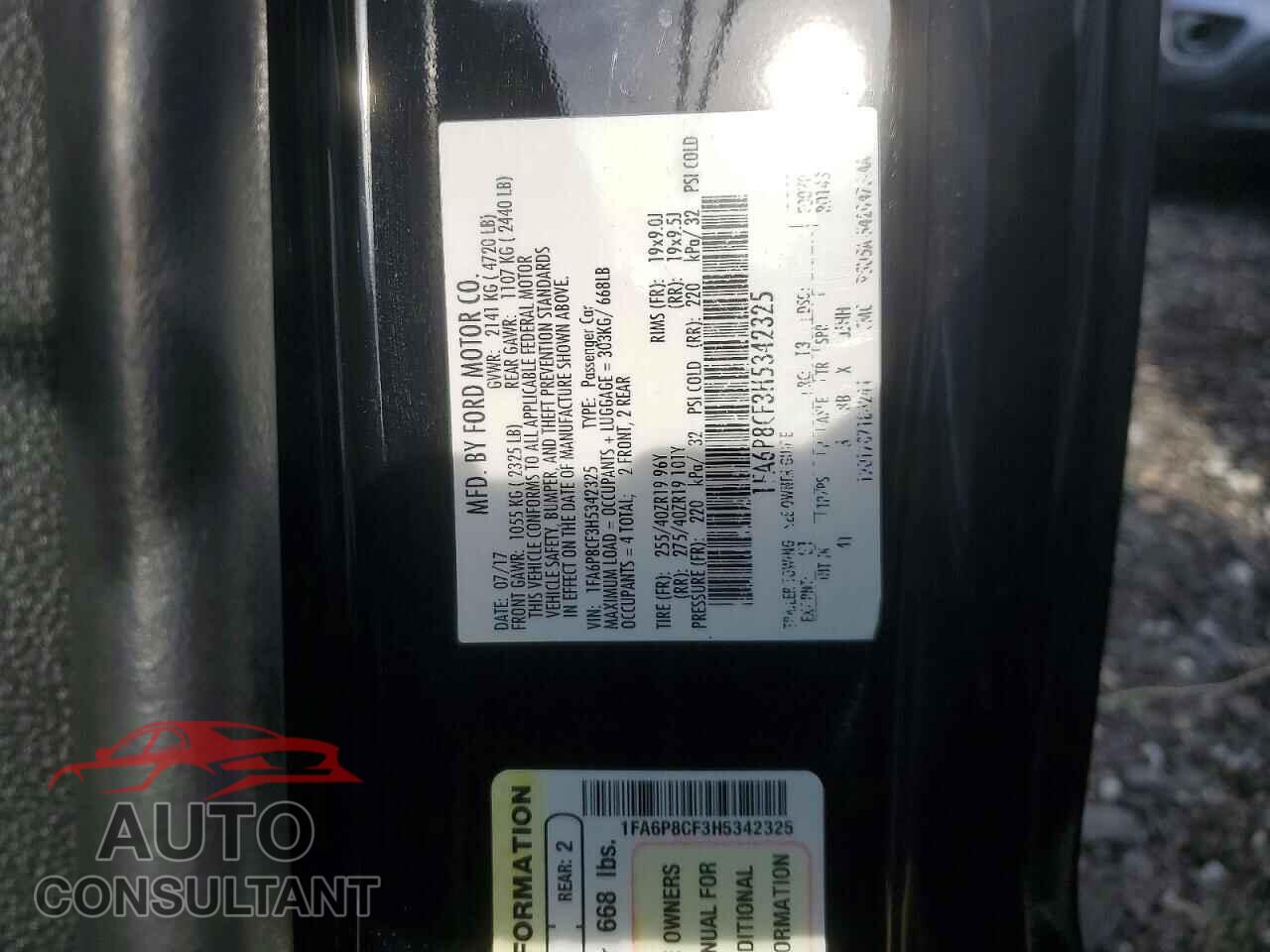FORD MUSTANG 2017 - 1FA6P8CF3H5342325