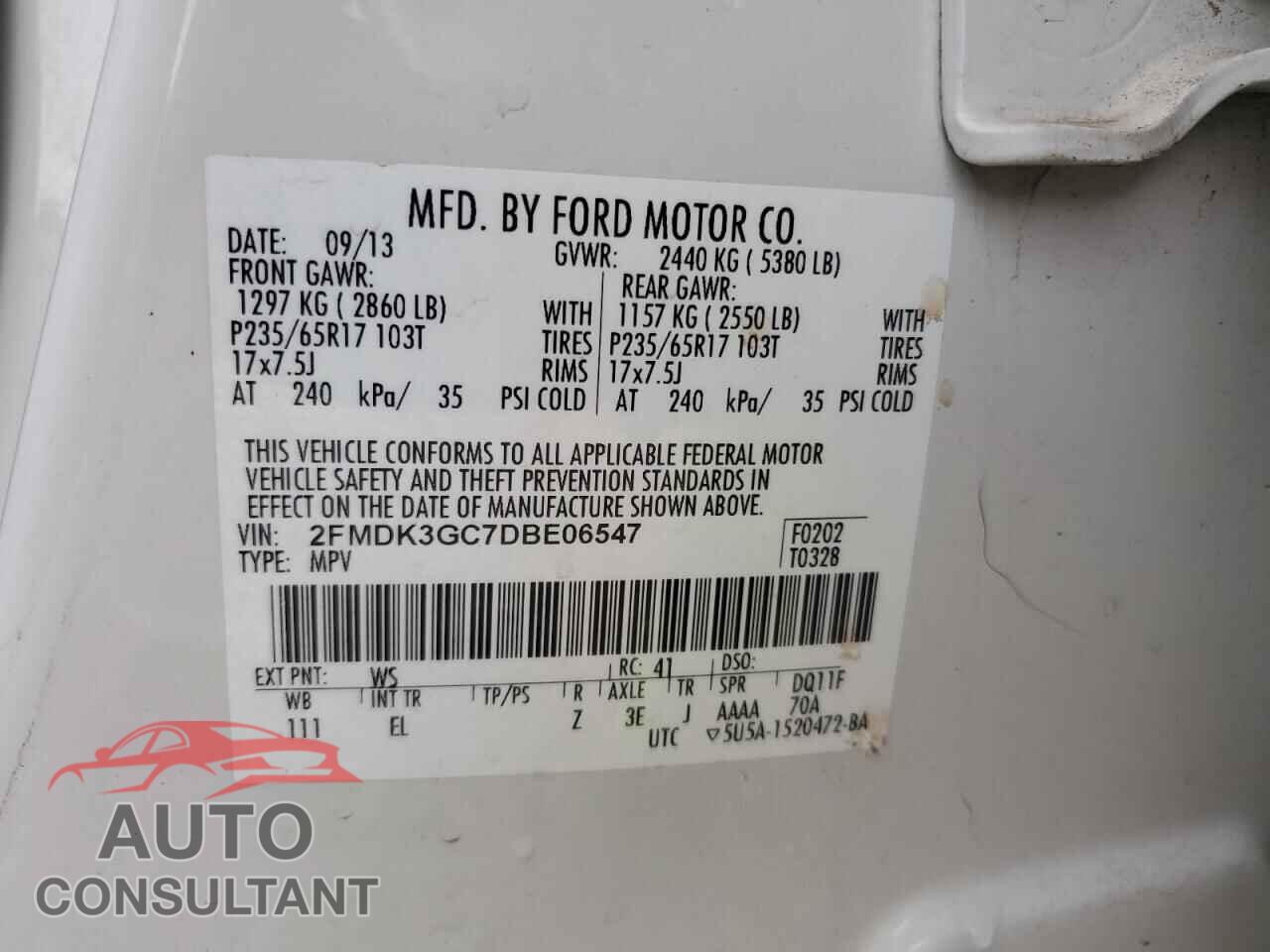 FORD EDGE 2013 - 2FMDK3GC7DBE06547