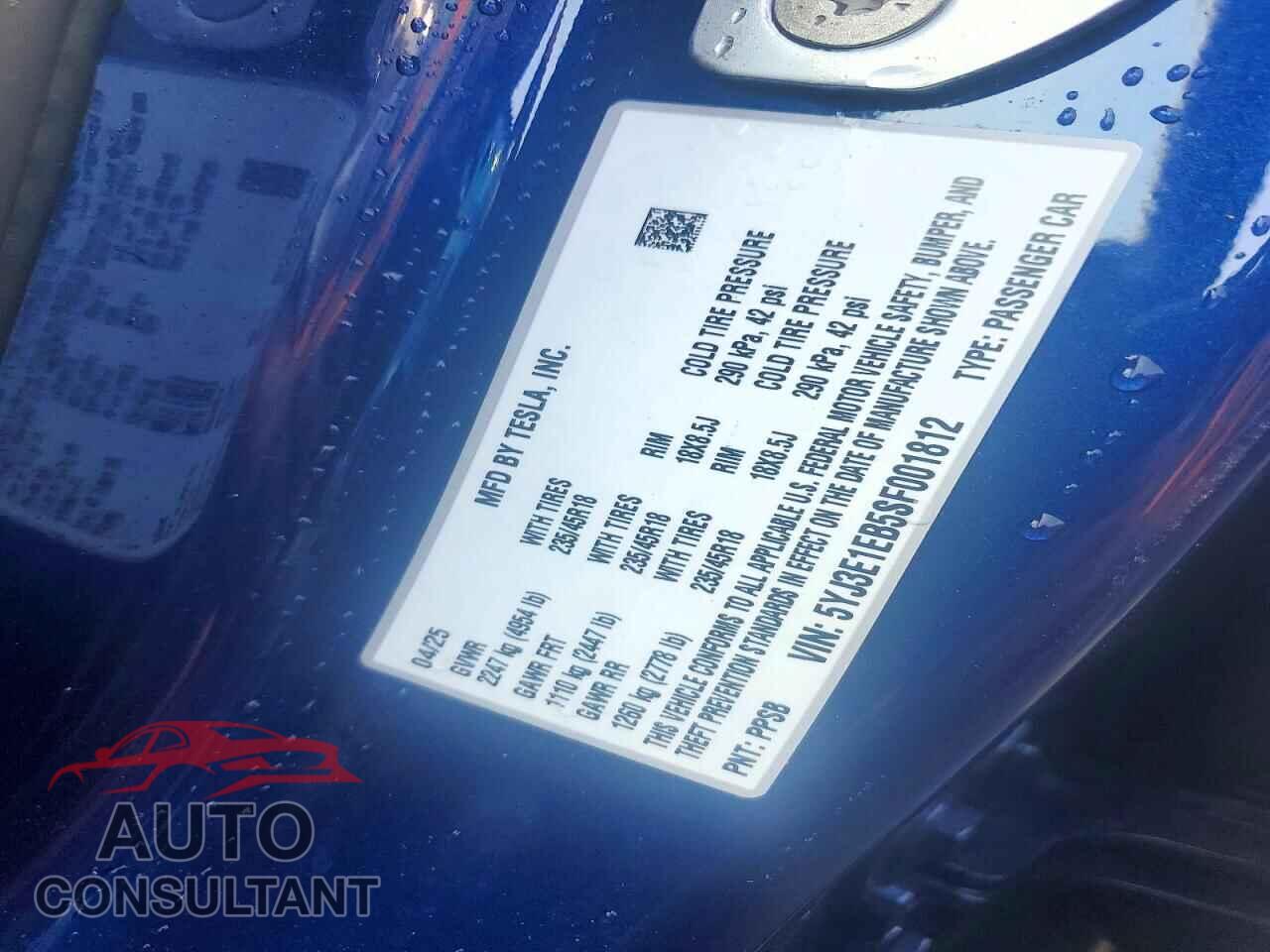 TESLA MODEL 3 2025 - 5YJ3E1EB5SF001812