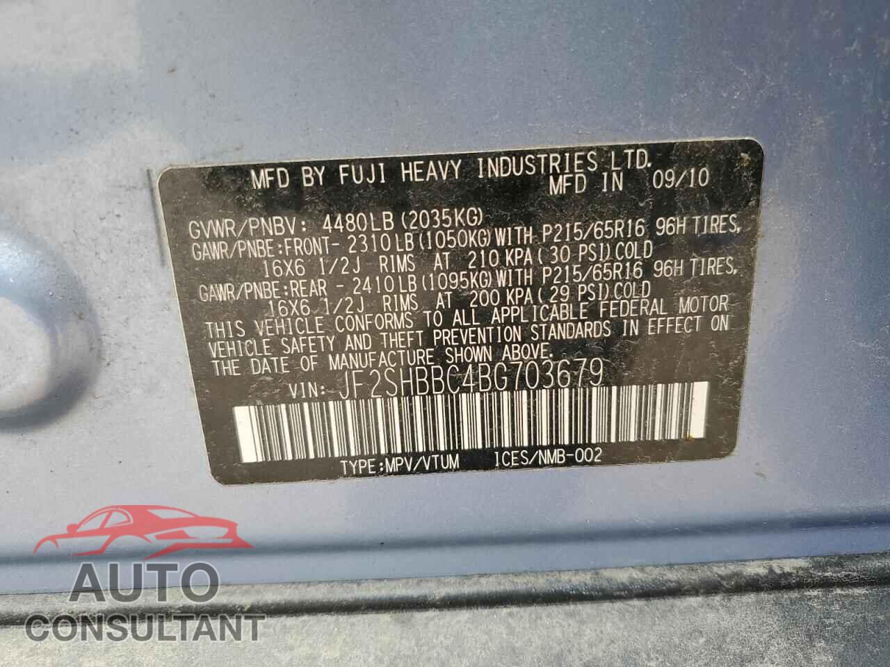 SUBARU FORESTER 2011 - JF2SHBBC4BG703679