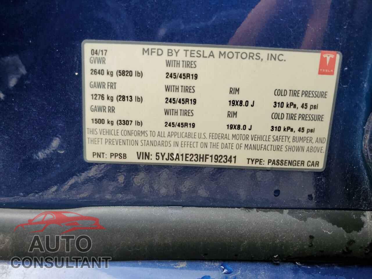TESLA MODEL S 2017 - 5YJSA1E23HF192341