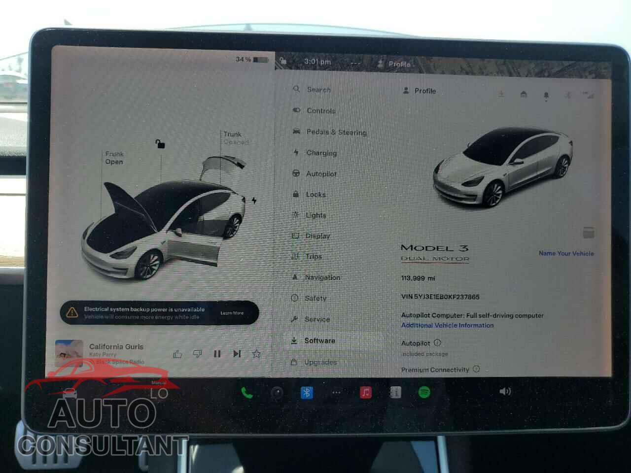 TESLA MODEL 3 2019 - 5YJ3E1EB0KF237865