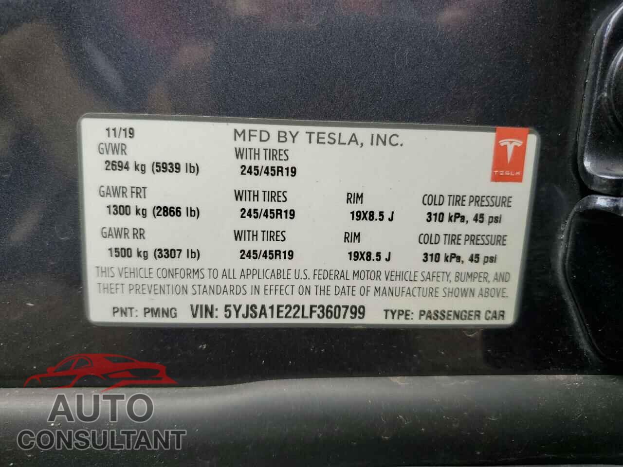 TESLA MODEL S 2020 - 5YJSA1E22LF360799