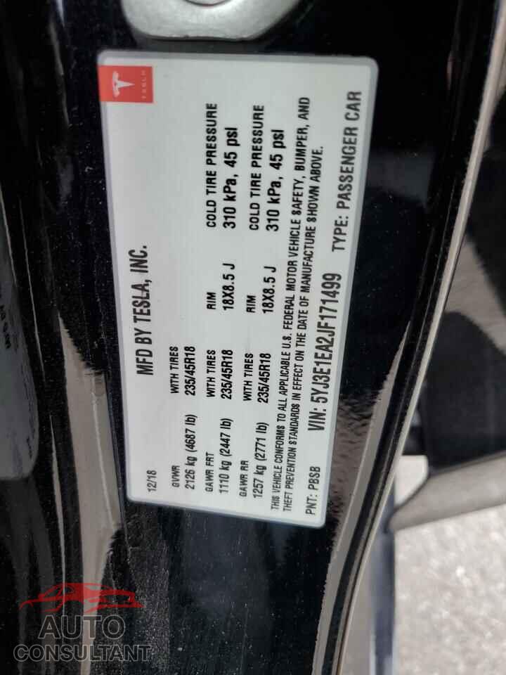 TESLA MODEL 3 2018 - 5YJ3E1EA2JF171499