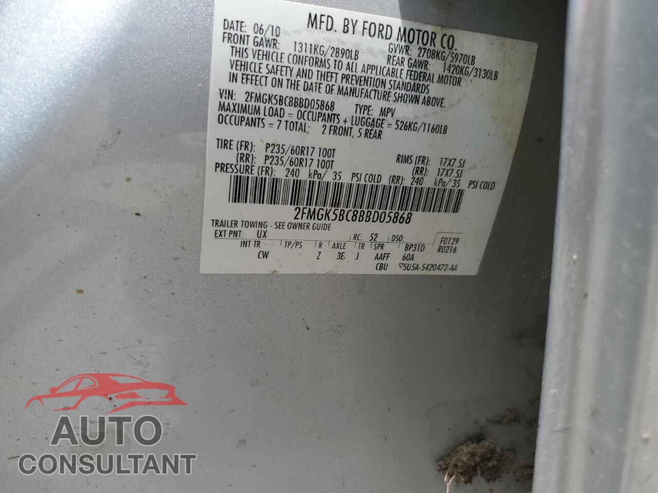 FORD FLEX 2011 - 2FMGK5BC8BBD05868