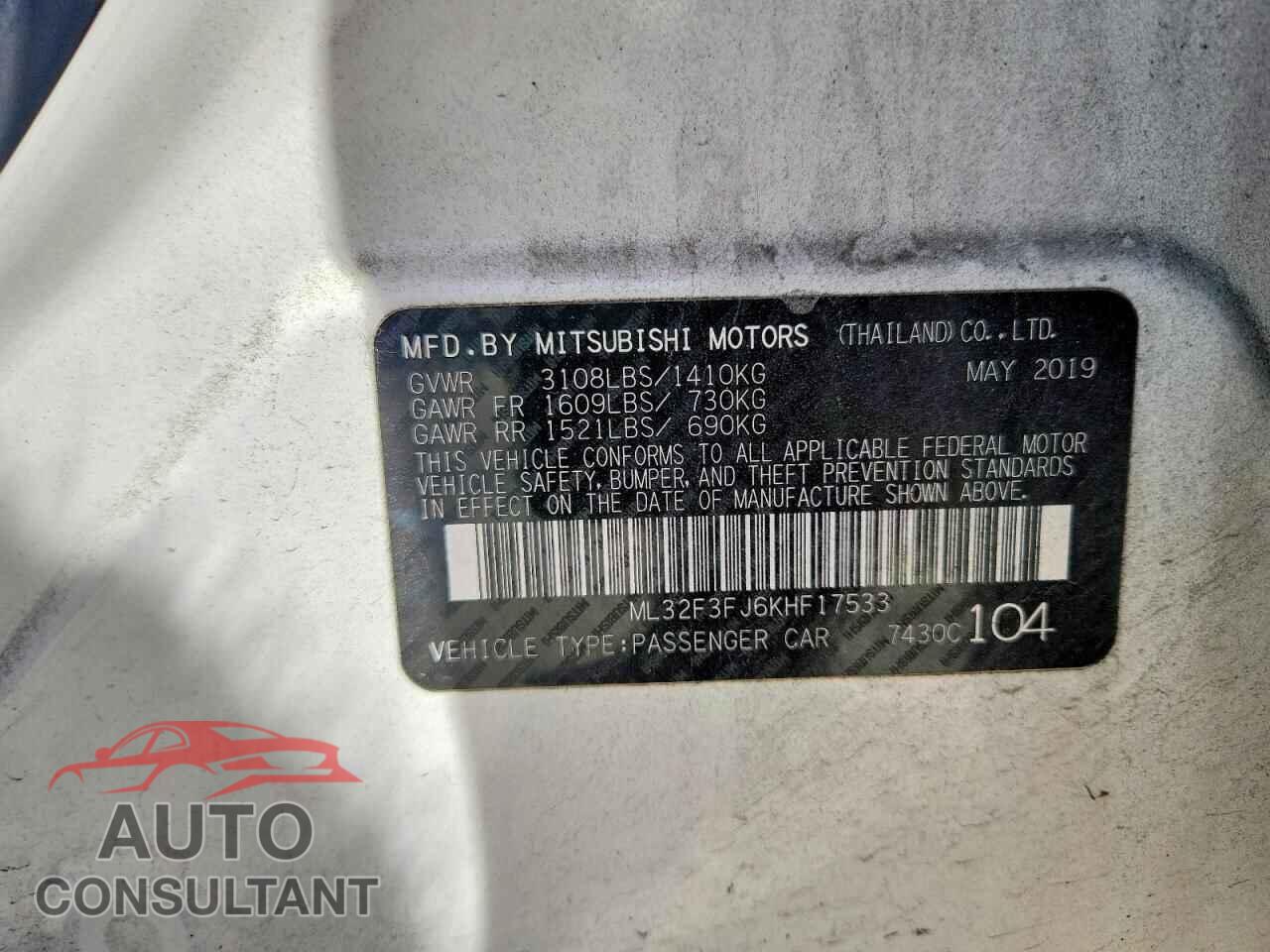 MITSUBISHI MIRAGE 2019 - ML32F3FJ6KHF17533