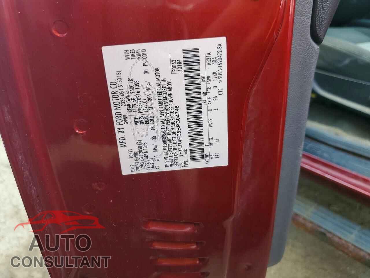 FORD RANGER 2011 - 1FTLR4FE5BPB04748