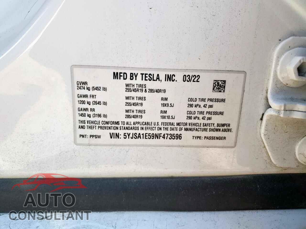 TESLA MODEL S 2022 - 5YJSA1E59NF473596