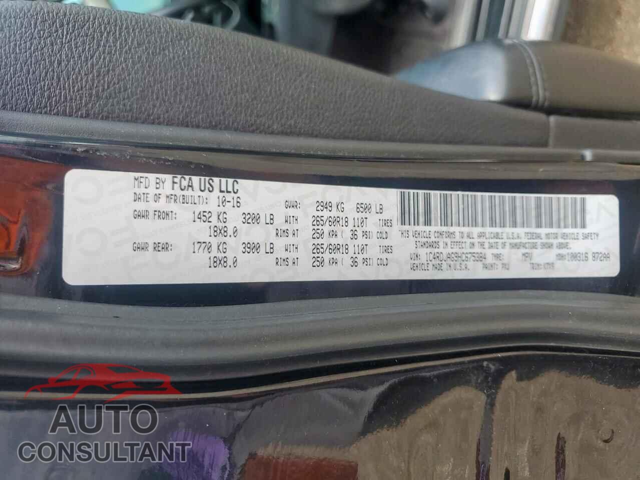DODGE DURANGO 2017 - 1C4RDJAG9HC675384