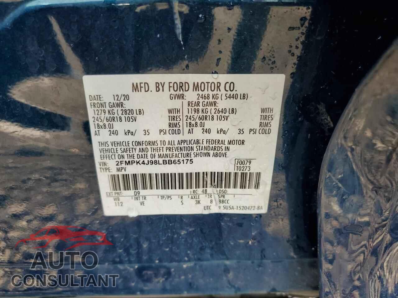 FORD EDGE 2020 - 2FMPK4J98LBB65175