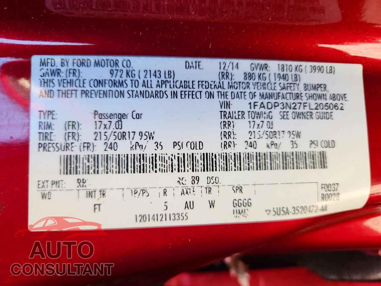 FORD FOCUS 2015 - 1FADP3N27FL205062