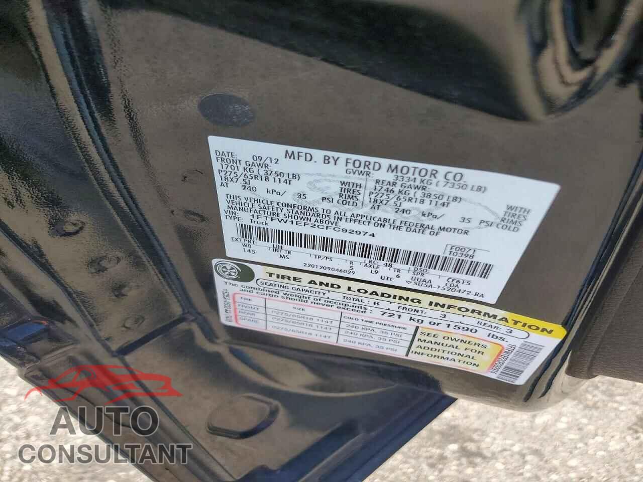 FORD F150 2012 - 1FTFW1EF2CFC92974