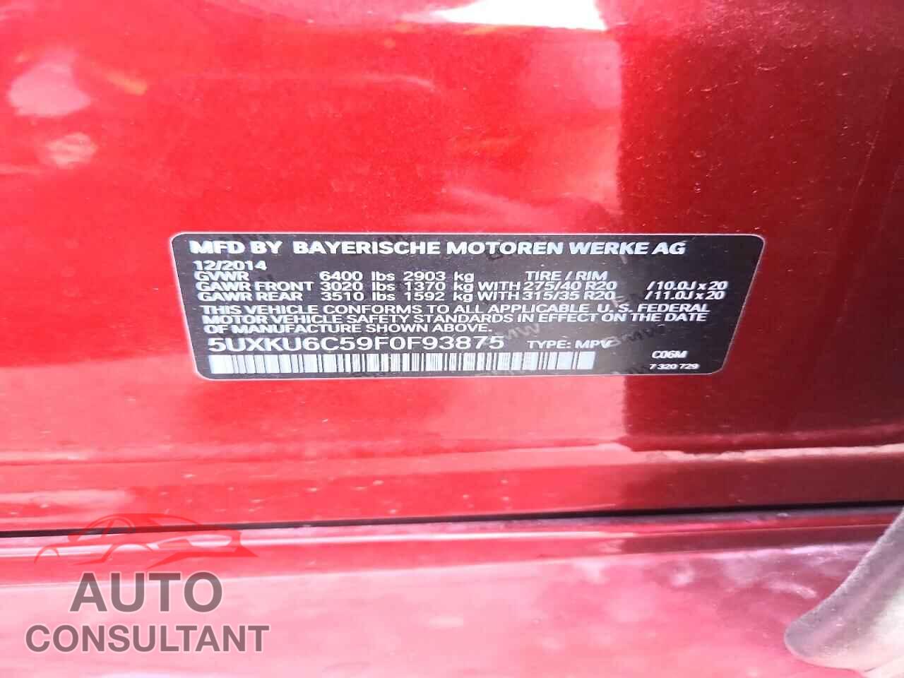BMW X6 2015 - 5UXKU6C59F0F93875