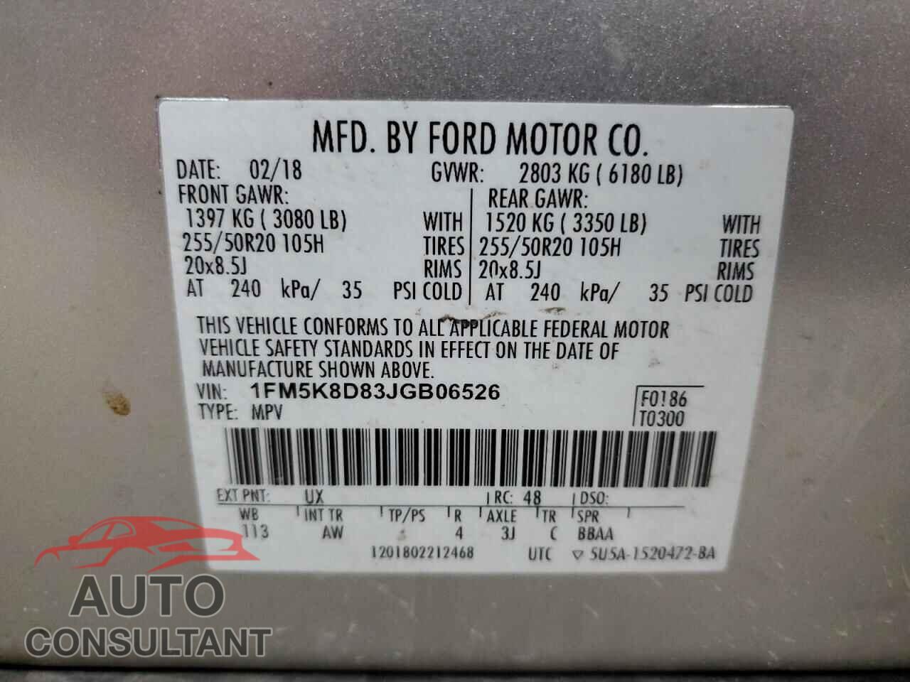 FORD EXPLORER 2018 - 1FM5K8D83JGB06526