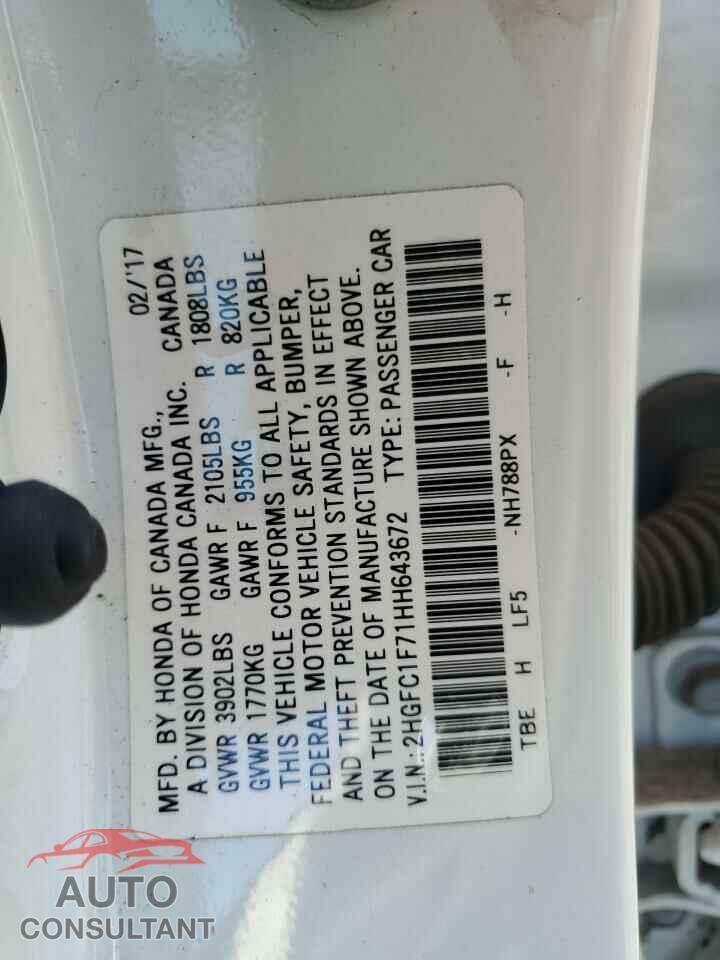 HONDA CIVIC 2017 - 2HGFC1F71HH643672