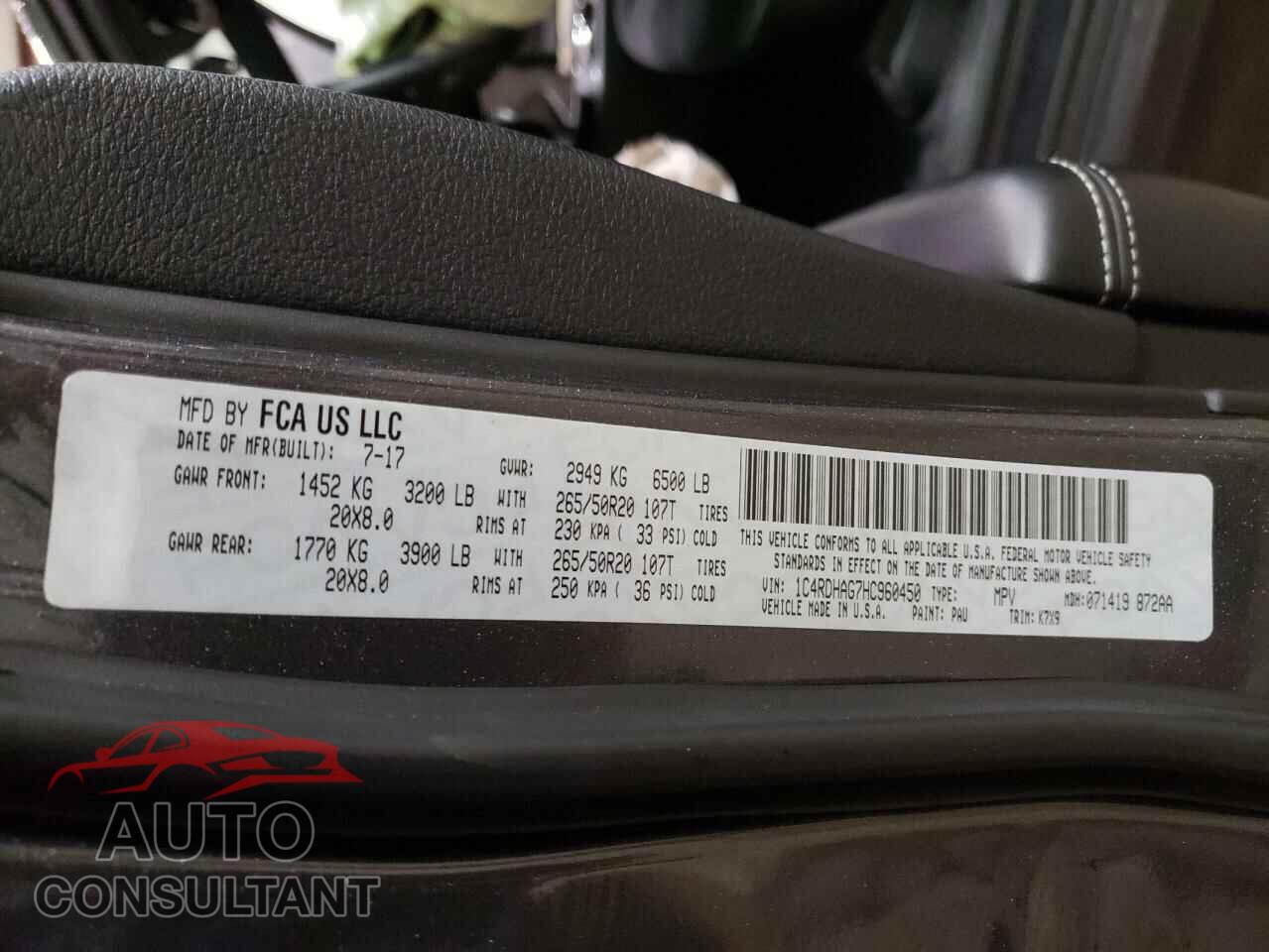 DODGE DURANGO 2017 - 1C4RDHAG7HC960450