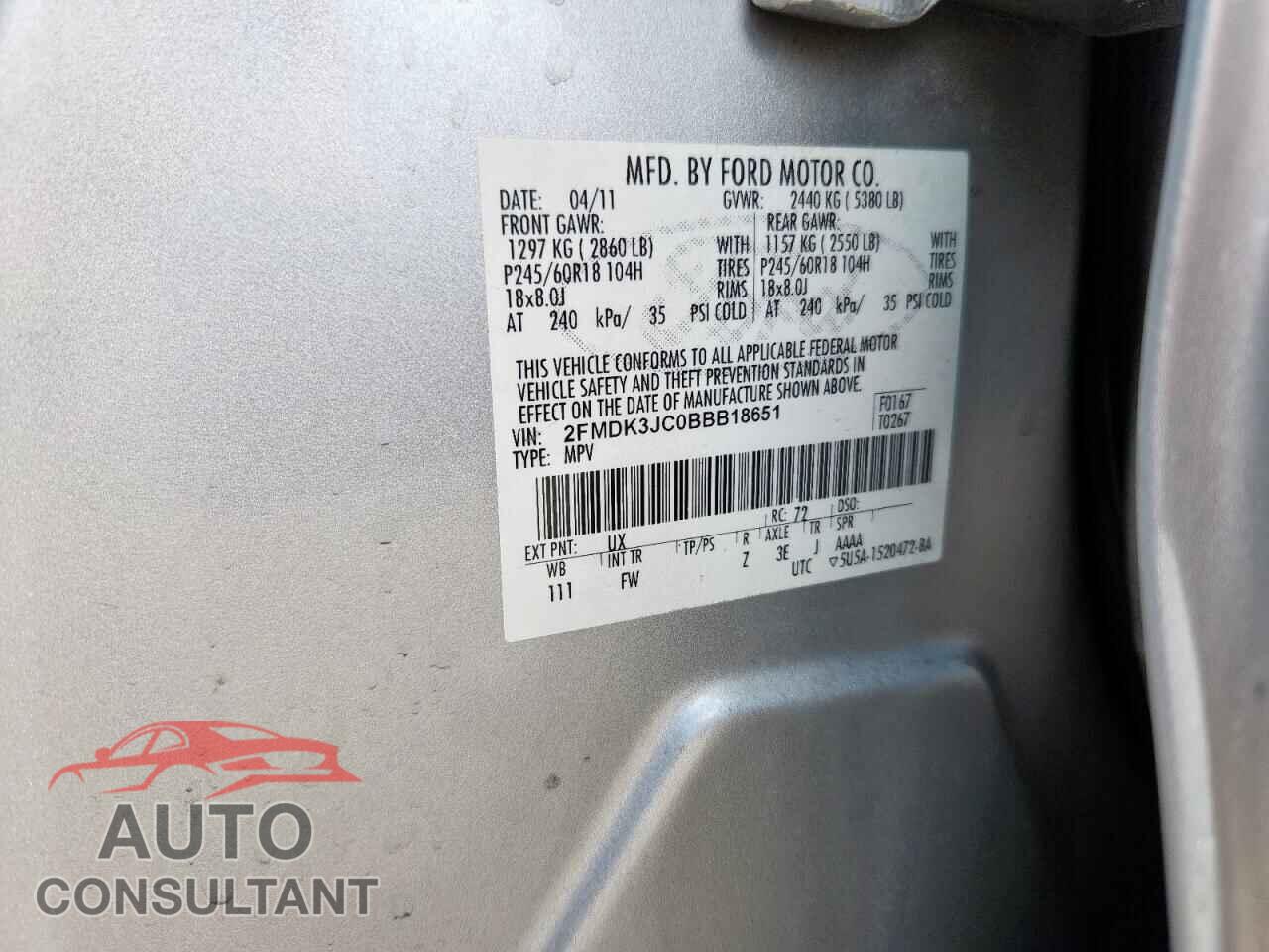 FORD EDGE 2011 - 2FMDK3JC0BBB18651
