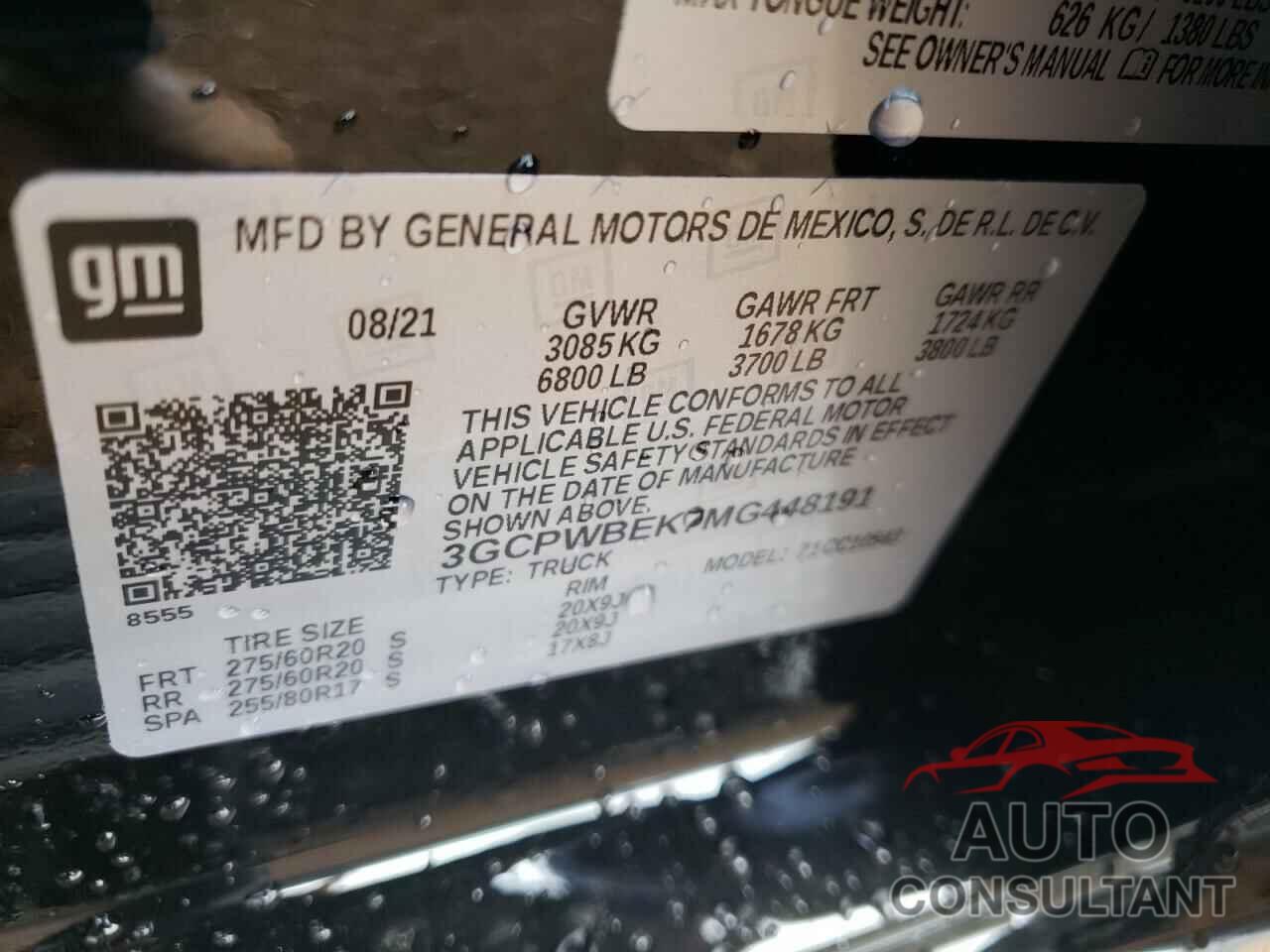 CHEVROLET SILVERADO 2021 - 3GCPWBEK7MG448191