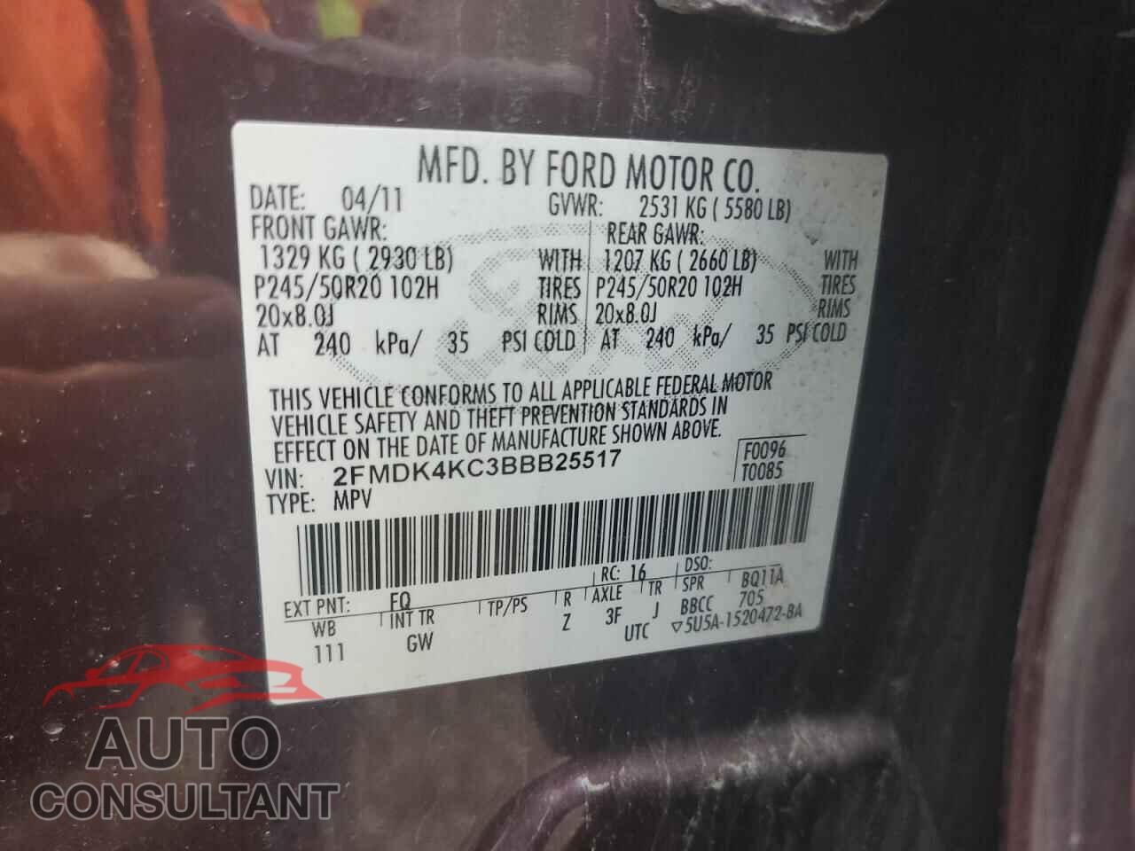 FORD EDGE 2011 - 2FMDK4KC3BBB25517
