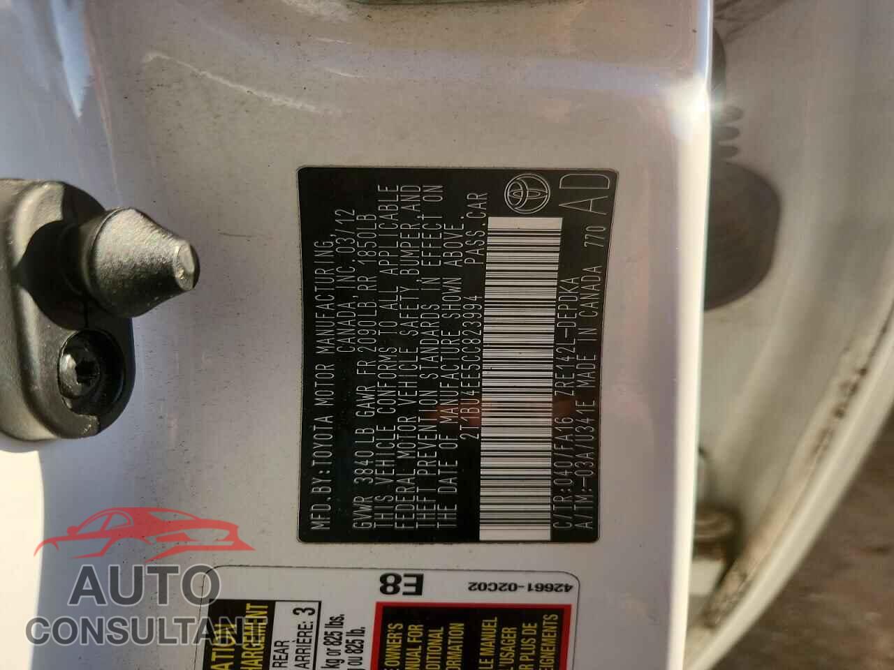 TOYOTA COROLLA 2012 - 2T1BU4EE5CC823994