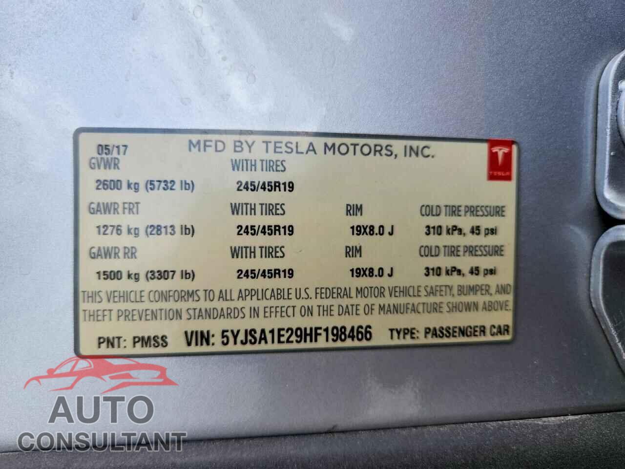 TESLA MODEL S 2017 - 5YJSA1E29HF198466