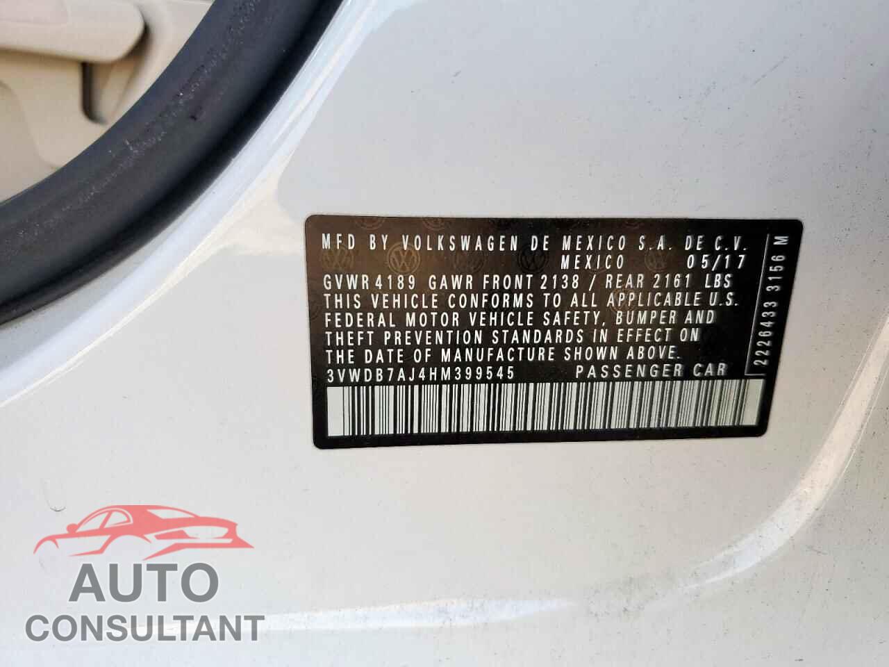 VOLKSWAGEN JETTA 2017 - 3VWDB7AJ4HM399545
