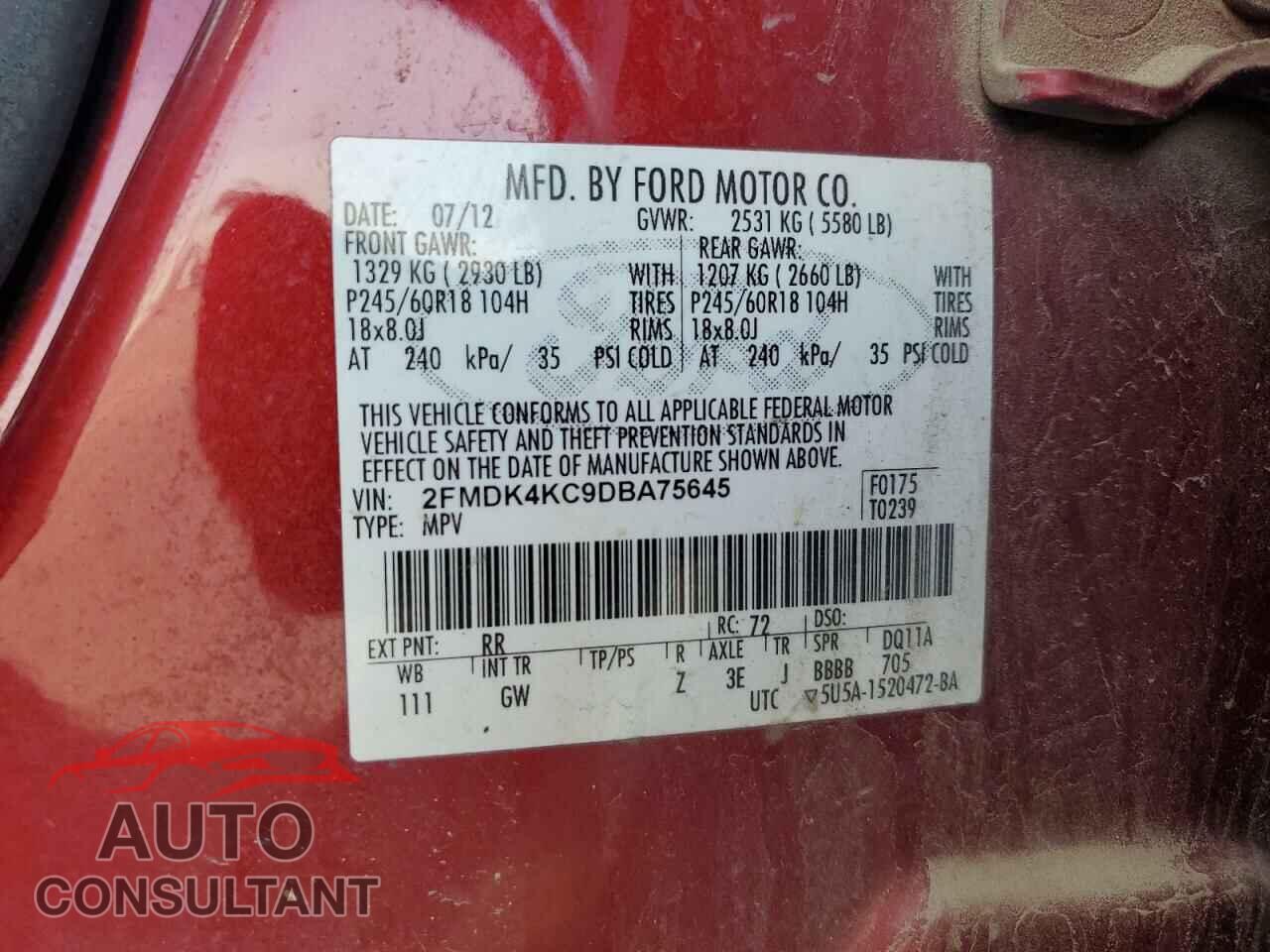 FORD EDGE 2013 - 2FMDK4KC9DBA75645