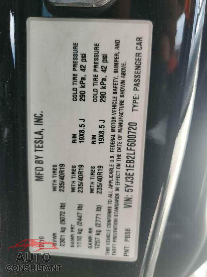 TESLA MODEL 3 2020 - 5YJ3E1EB2LF600720