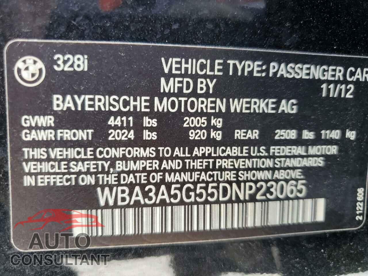 BMW 3 SERIES 2013 - WBA3A5G55DNP23065