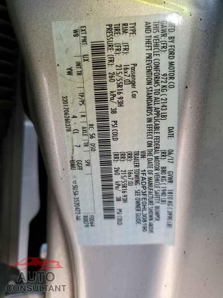 FORD FOCUS 2017 - 1FADP3FE0HL308190