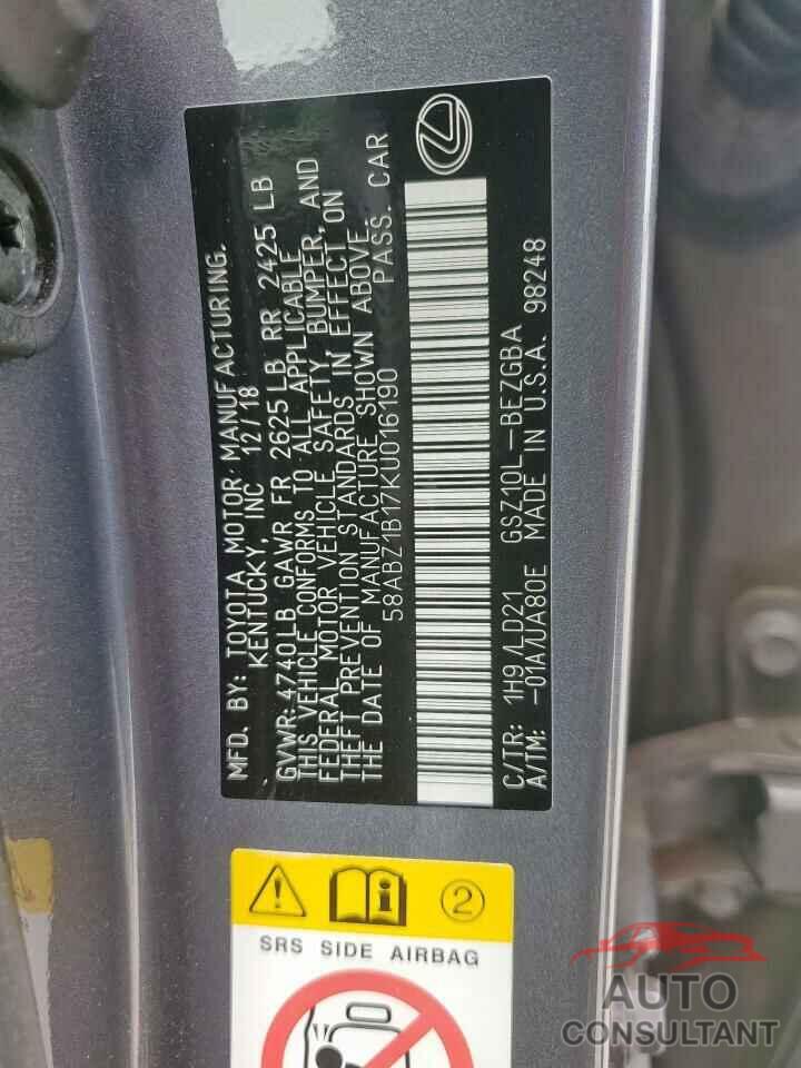 LEXUS ES350 2019 - 58ABZ1B17KU016190