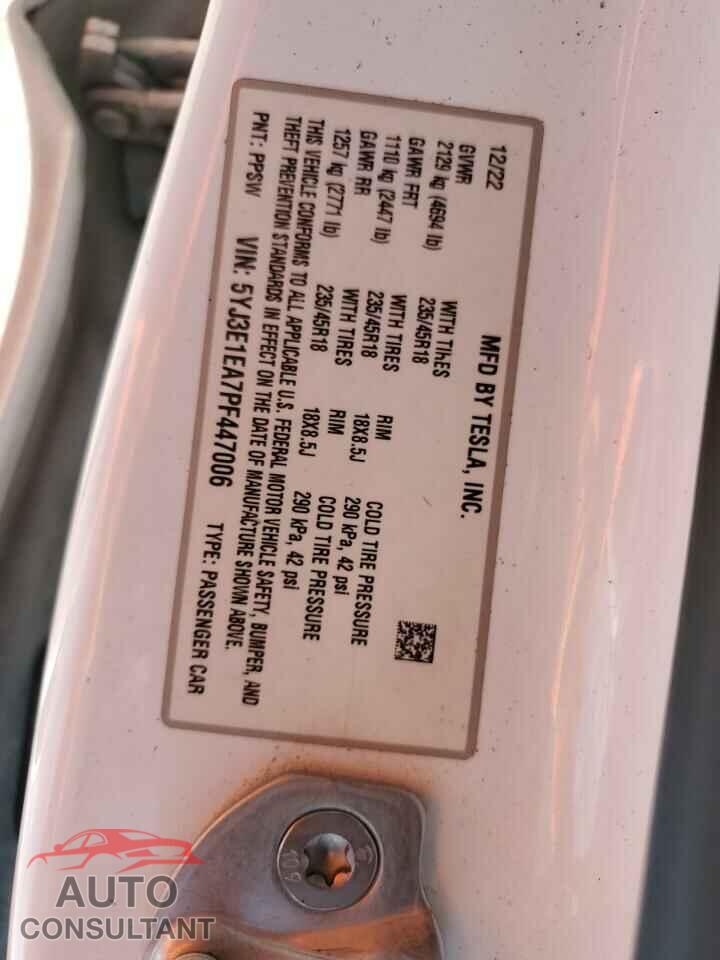 TESLA MODEL 3 2023 - 5YJ3E1EA7PF447006