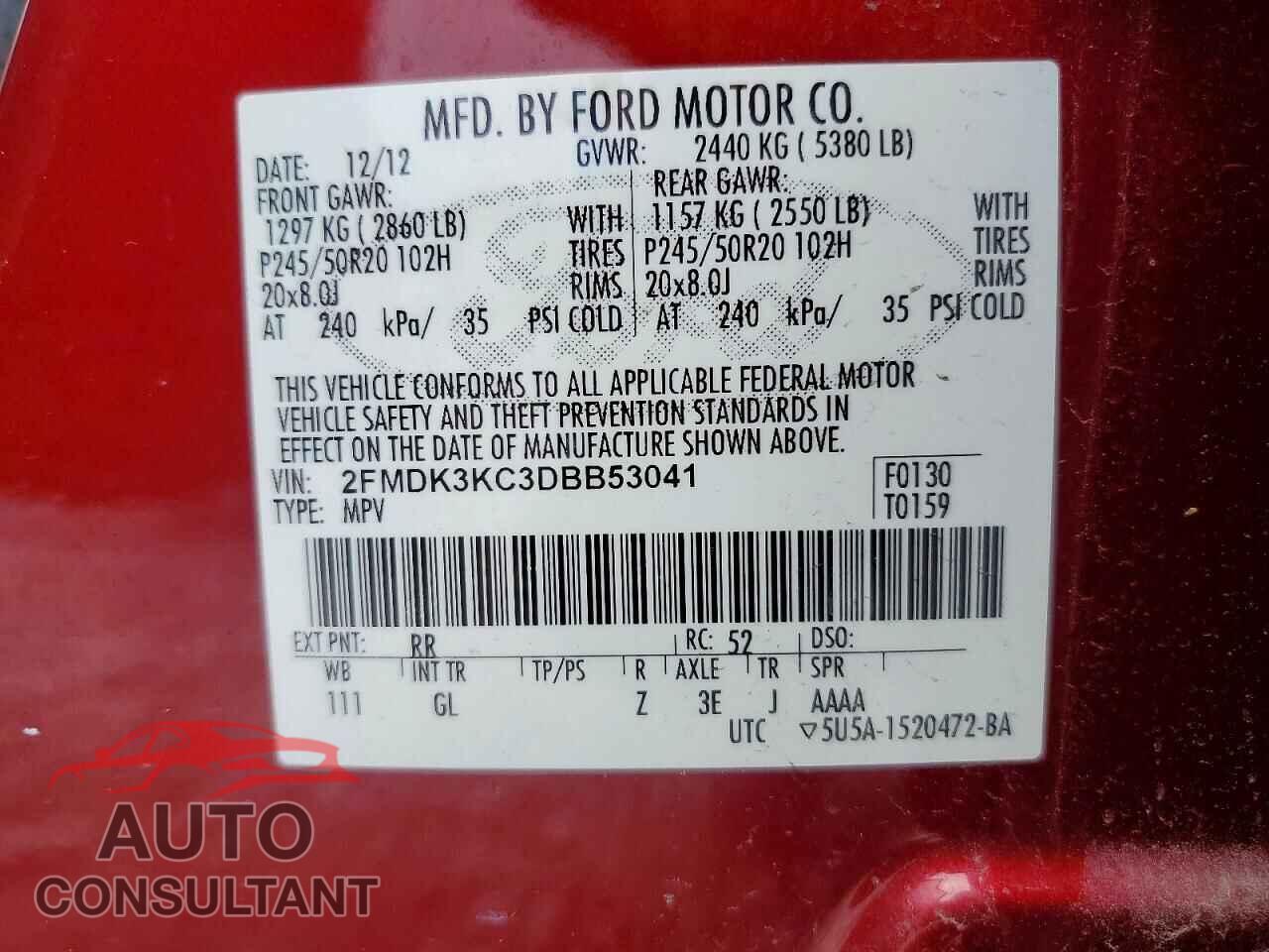 FORD EDGE 2013 - 2FMDK3KC3DBB53041