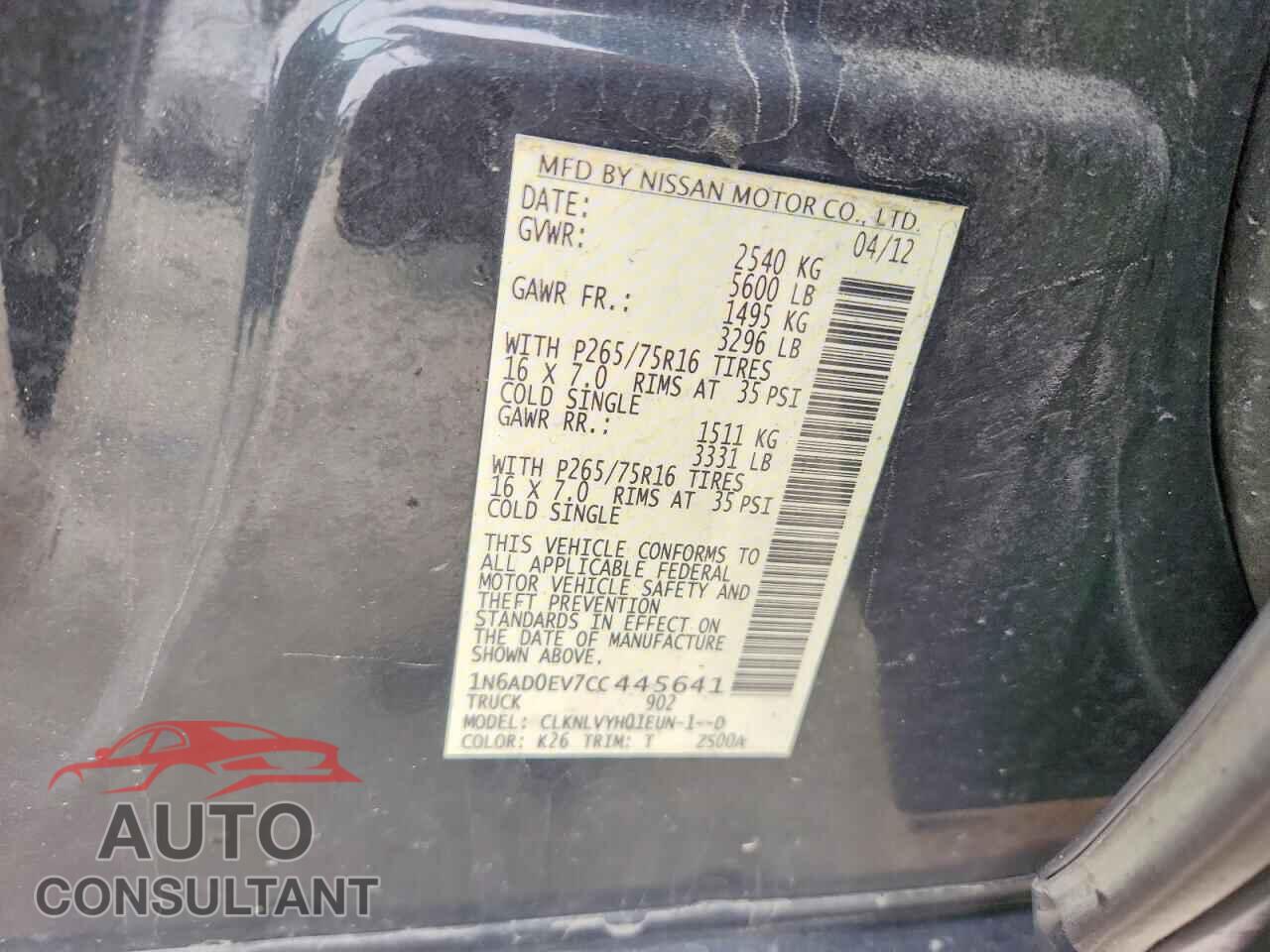 NISSAN FRONTIER 2012 - 1N6AD0EV7CC445641