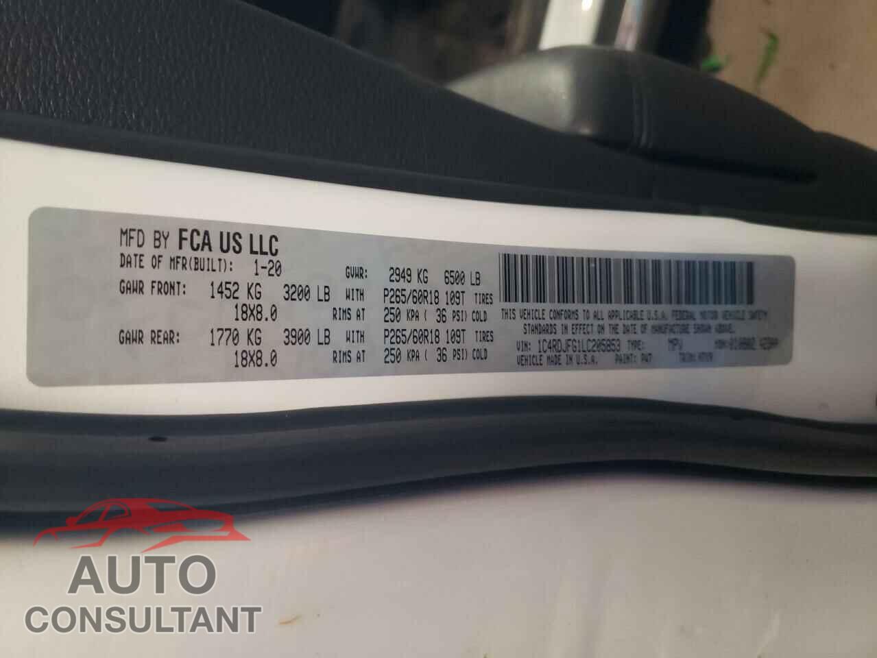 DODGE DURANGO 2020 - 1C4RDJFG1LC205853