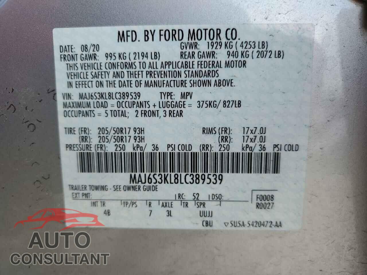 FORD ECOSPORT 2020 - MAJ6S3KL8LC389539