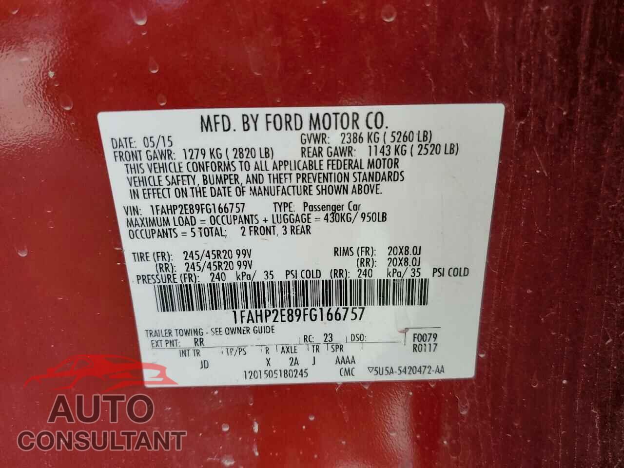 FORD TAURUS 2015 - 1FAHP2E89FG166757