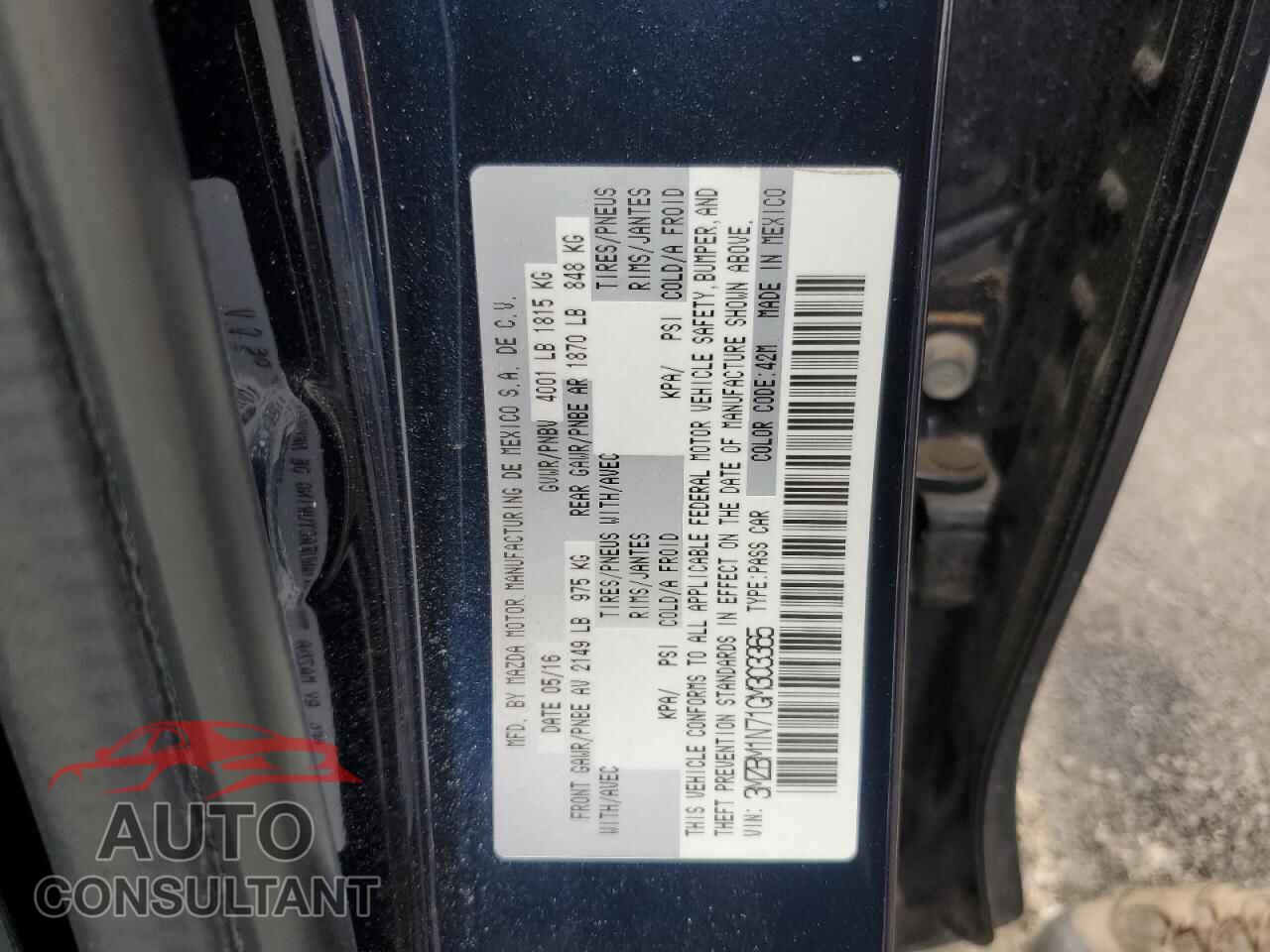 MAZDA 3 2016 - 3MZBM1N71GM303365