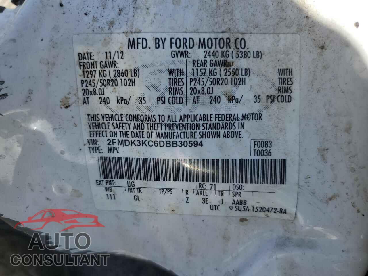 FORD EDGE 2013 - 2FMDK3KC6DBB30594