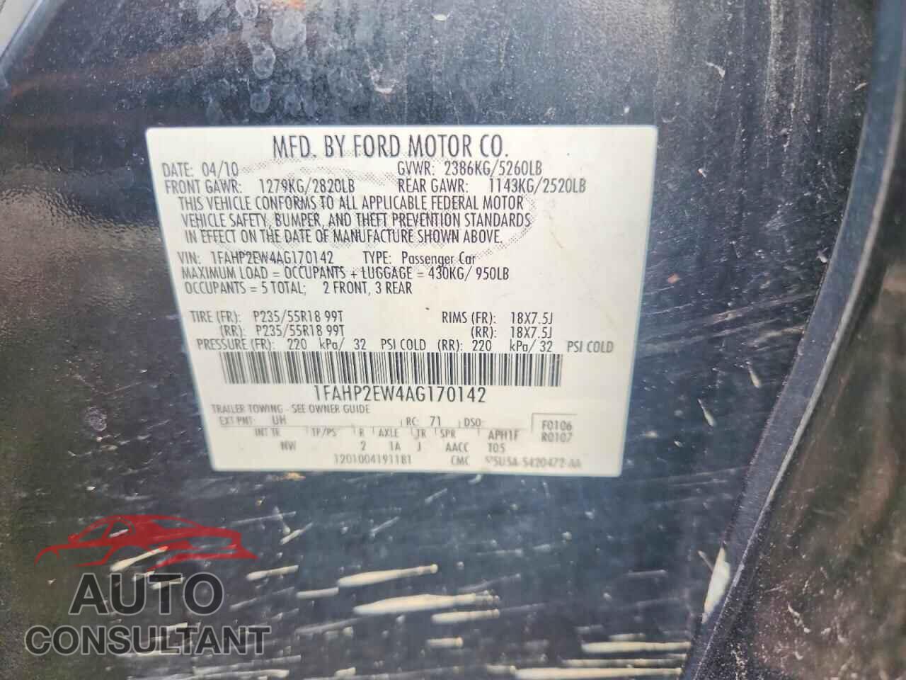 FORD TAURUS 2010 - 1FAHP2EW4AG170142