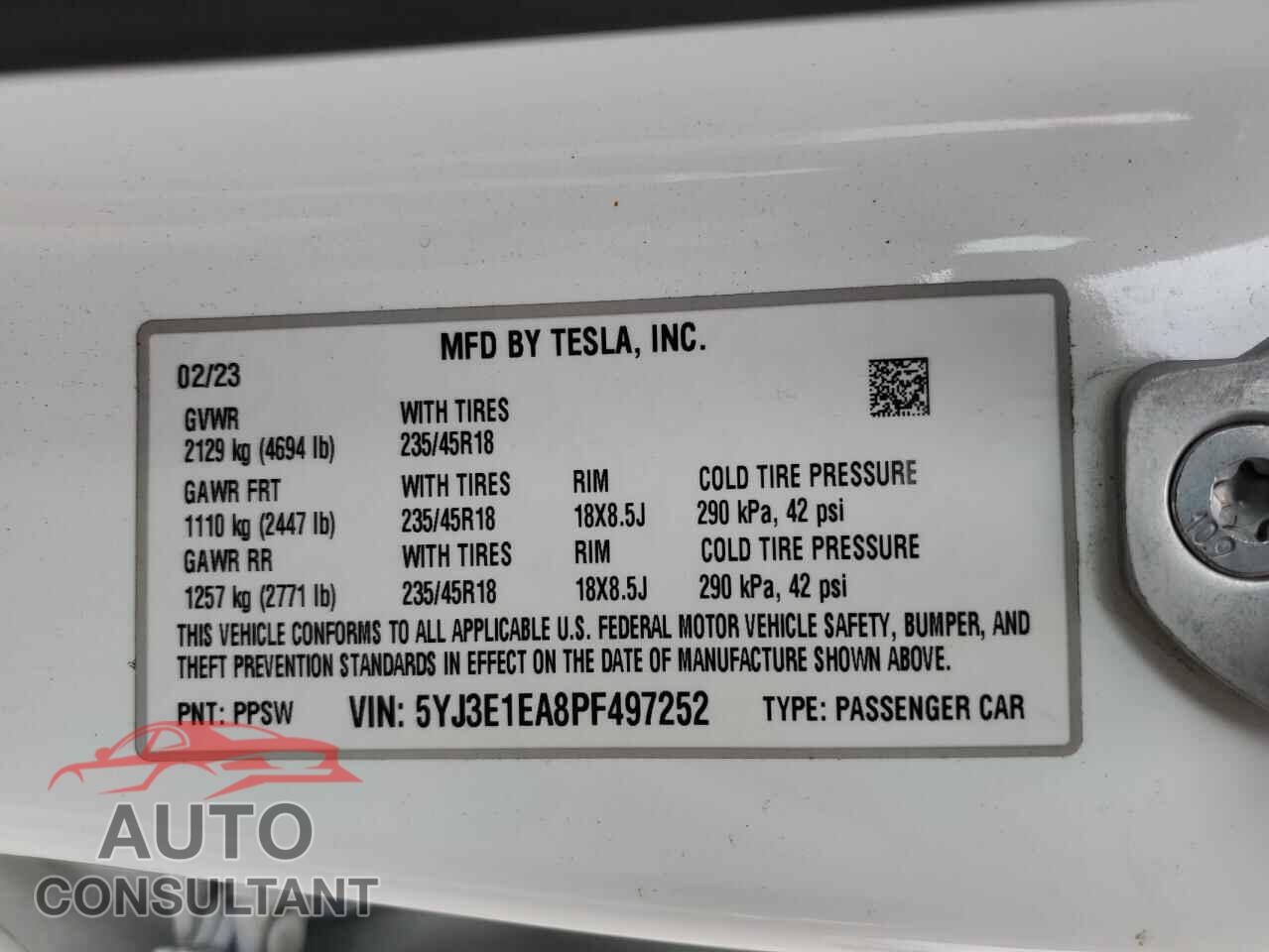 TESLA MODEL 3 2023 - 5YJ3E1EA8PF497252