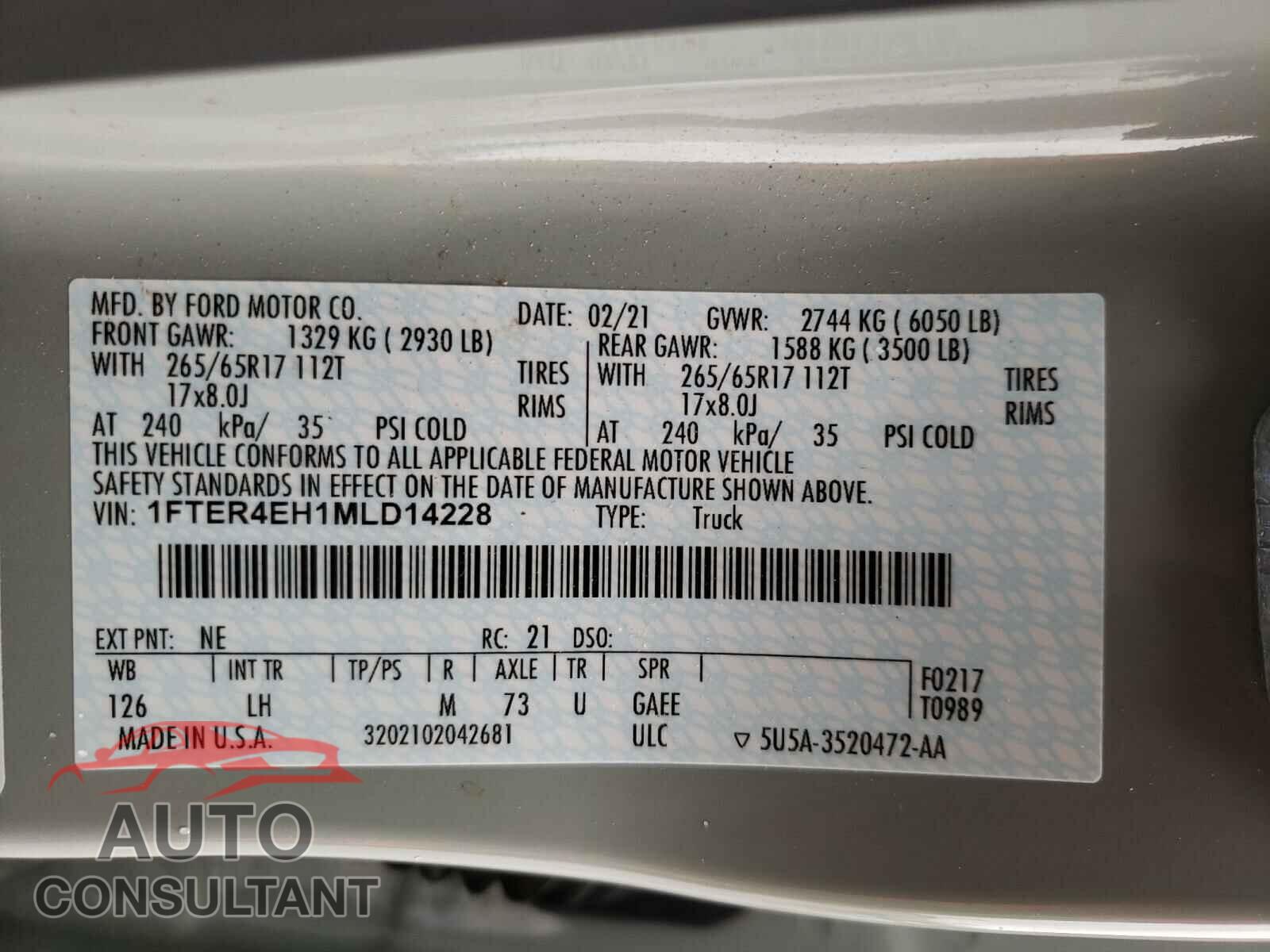 FORD RANGER 2021 - 1FTER4EH1MLD14228
