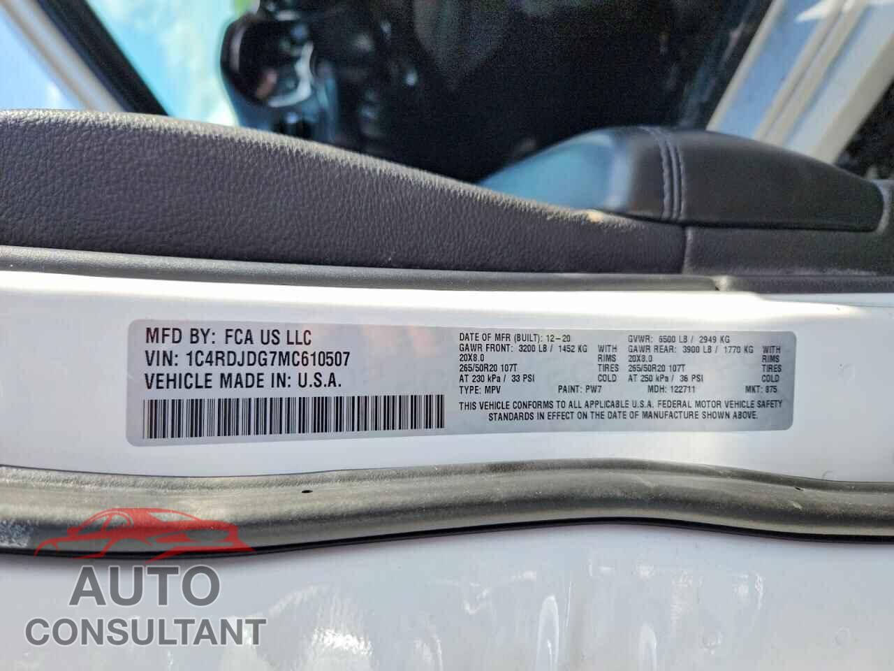 DODGE DURANGO 2021 - 1C4RDJDG7MC610507