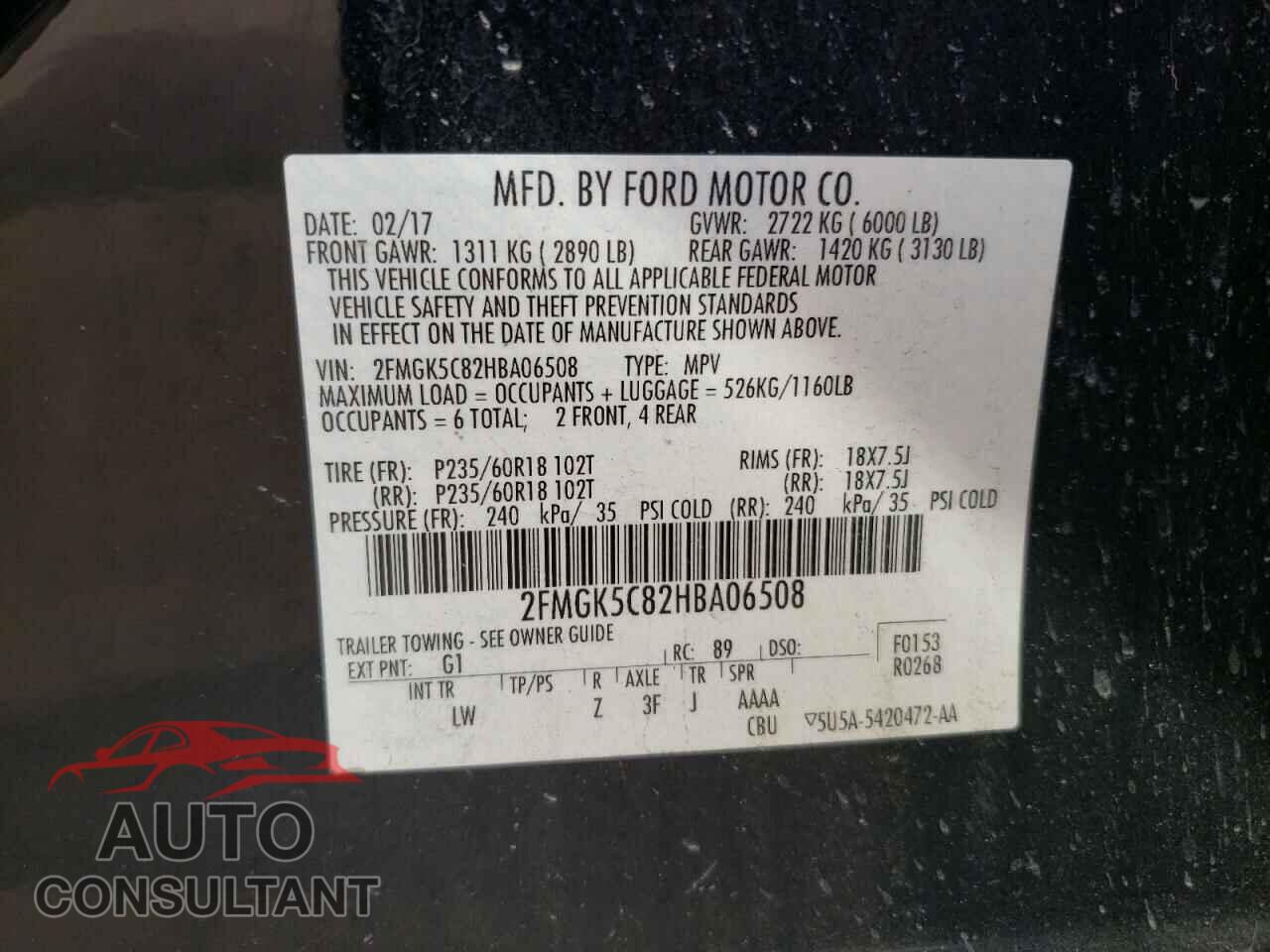 FORD FLEX 2017 - 2FMGK5C82HBA06508