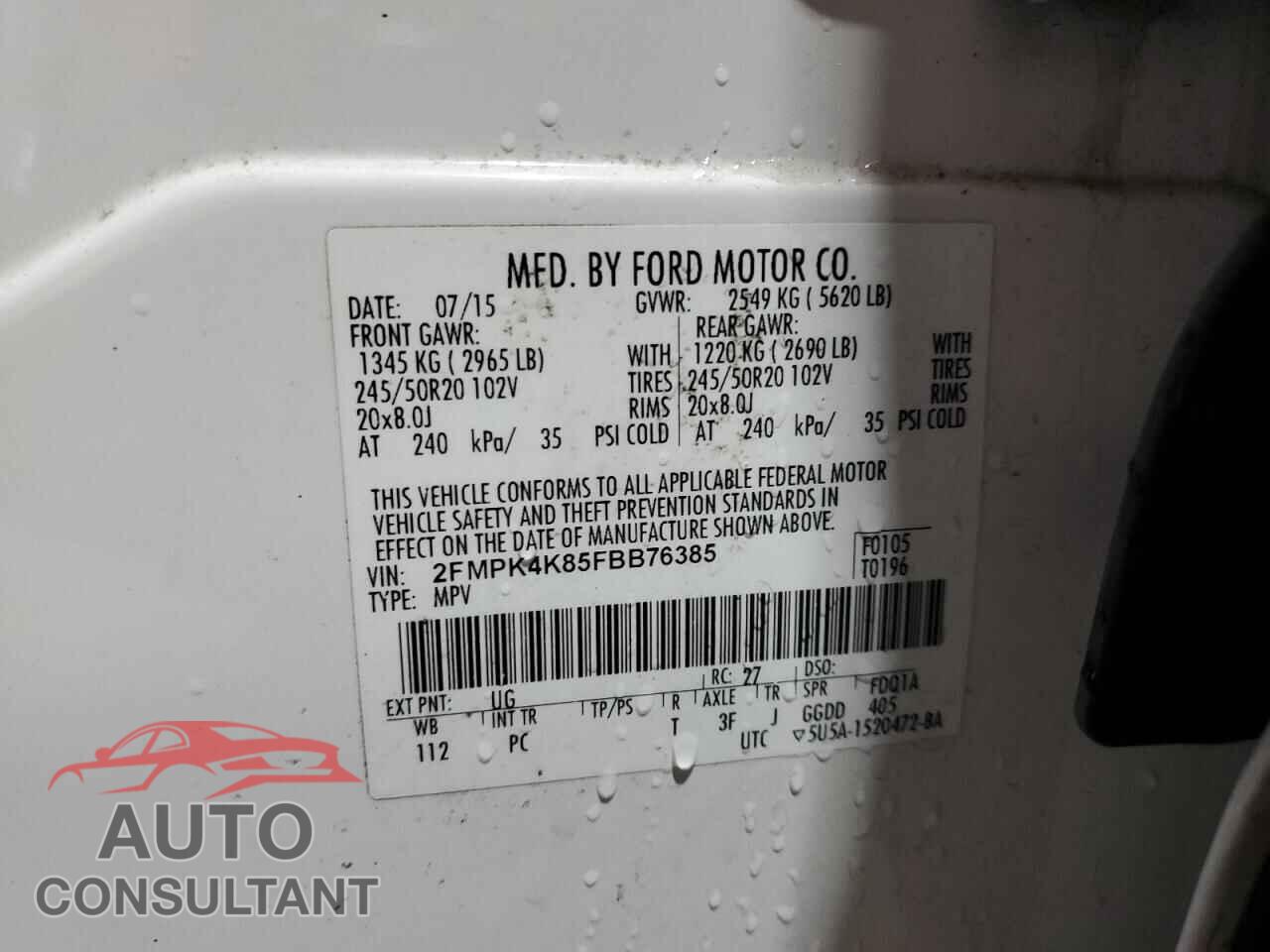 FORD EDGE 2015 - 2FMPK4K85FBB76385