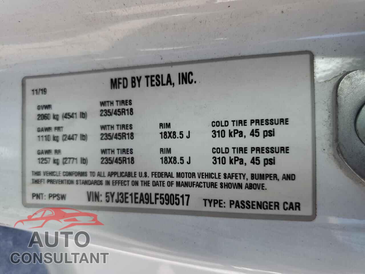 TESLA MODEL 3 2020 - 5YJ3E1EA9LF590517