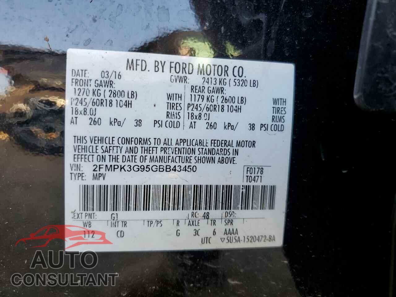 FORD EDGE 2016 - 2FMPK3G95GBB43450